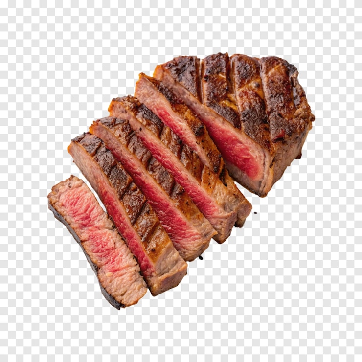 PSD des tranches de steak grillées succulentes isolées sur un fond blanc transparent 2