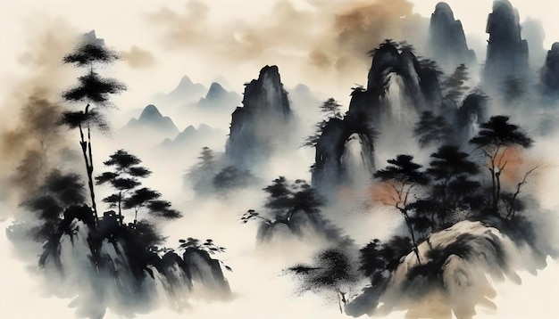 PSD a tranquil chinese landscape abstract art