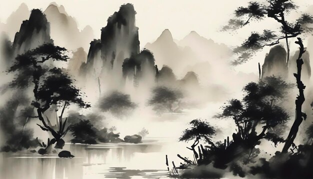 PSD a tranquil chinese landscape abstract art