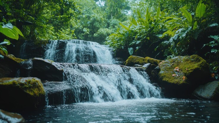 PSD la tranquila cascada en el exuberante bosque tropical