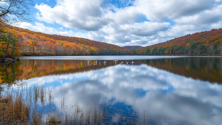 PSD el tranquilo lago de otoño refleja los árboles coloridos y el cielo 1
