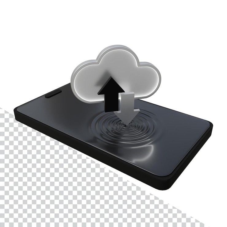 PSD transferencia de datos en la nube desde el teléfono inteligente 3d silver metallic concept materials