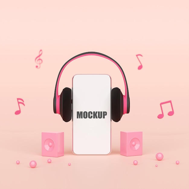 PSD transmisión de música en la aplicación de teléfono inteligente 3d rendering mockupv