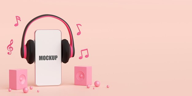 Transmisión de música en la aplicación de teléfono inteligente, ilustración 3d