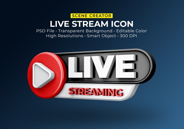 PSD transmisión en vivo 3d render icono insignia aislada