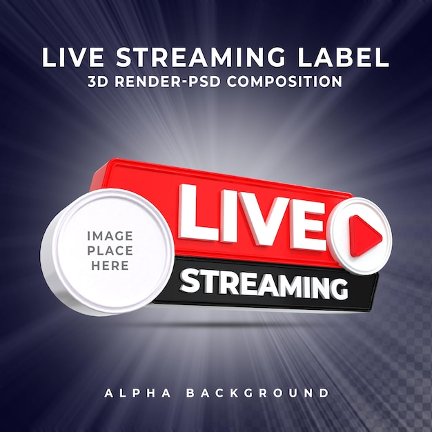 Transmisión en vivo Icono de banner Perfil Icono de renderizado 3D Botón de insignia