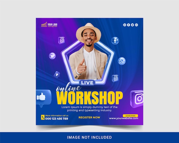 Transmissão ao vivo de webinar de promoção de mídia social modelo de banner de postagem do instagram