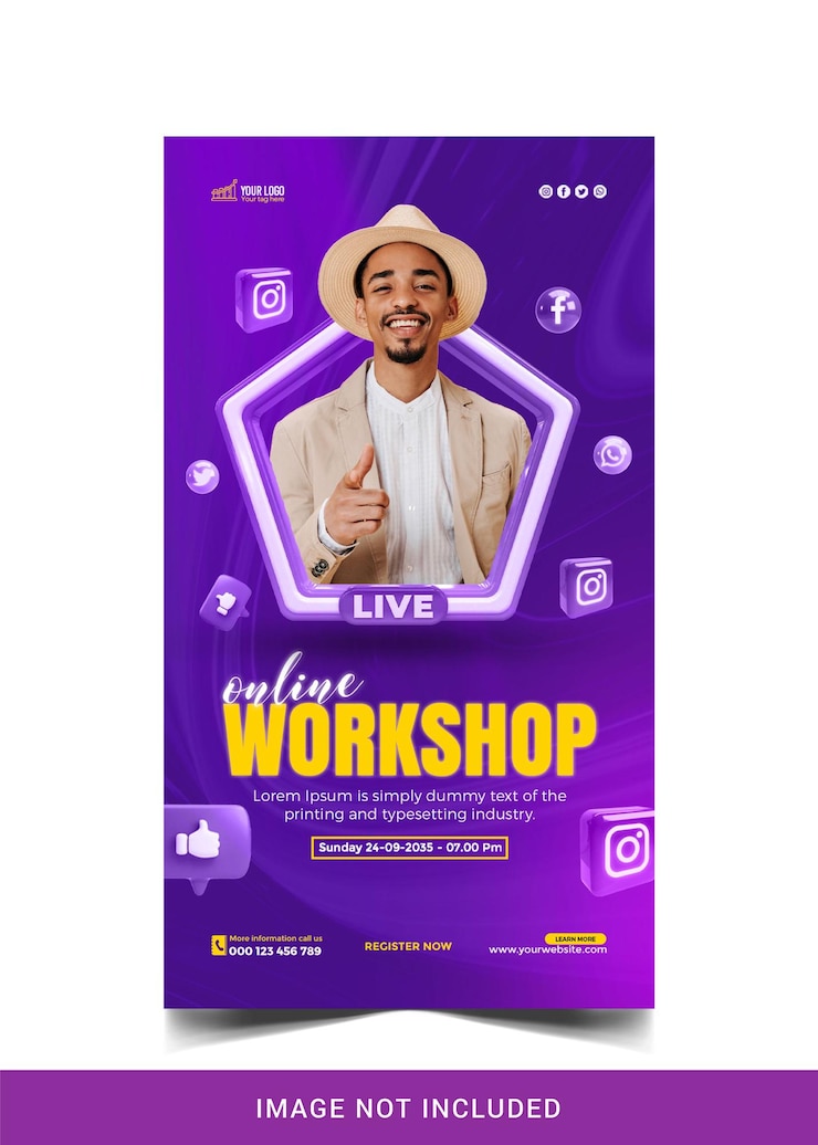 PSD transmissão ao vivo de webinar de promoção de mídia social modelo de banner de postagem do instagram