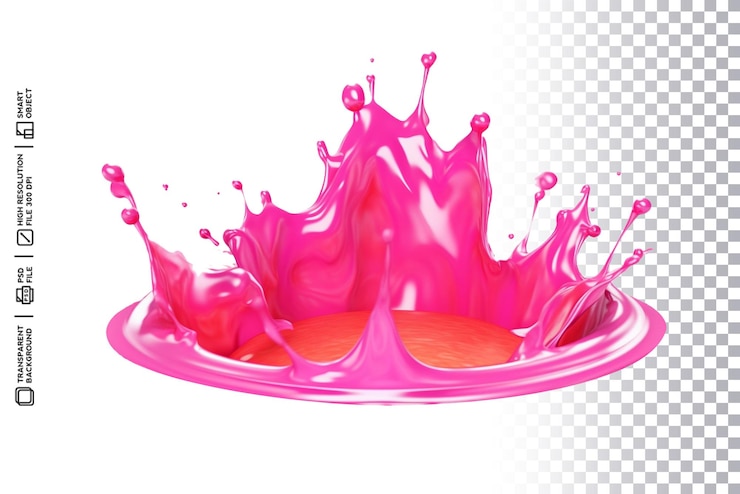 PSD transparência em imagem de respingo de líquido rosa em fundo transparente