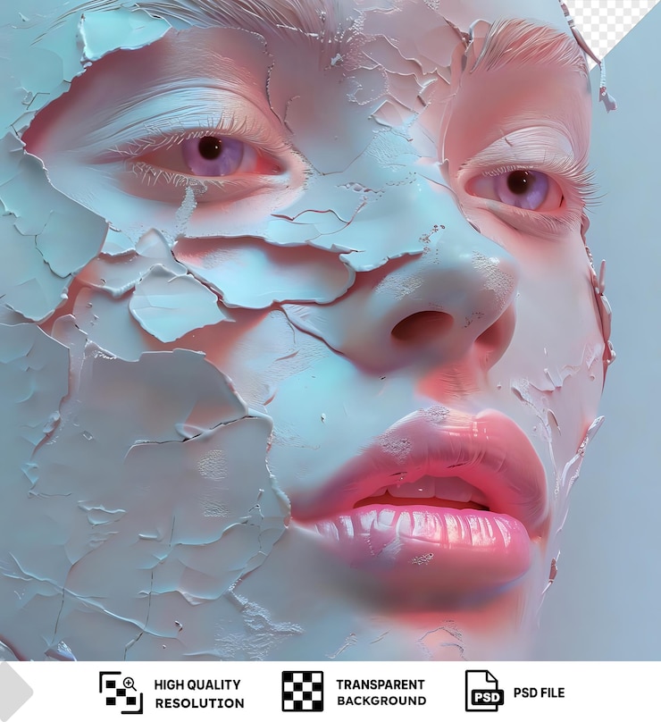 PSD transparent background broken blush face make up with a large nose open mouth and pink eye png psd