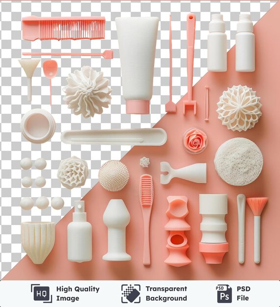 PSD transparent background psd custom 3d printing and design tools set featuring a white bottle pink and transparent background white spoon pink and white wall pink and white toothbrush white bottle