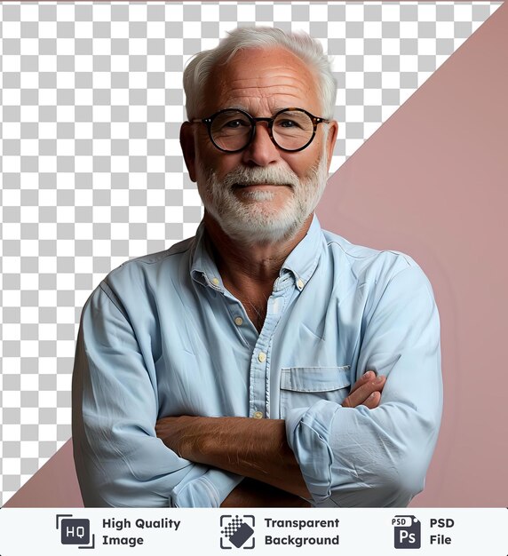 PSD transparent background psd middle age hoary senior man wearing glasses over isolated happy face smi