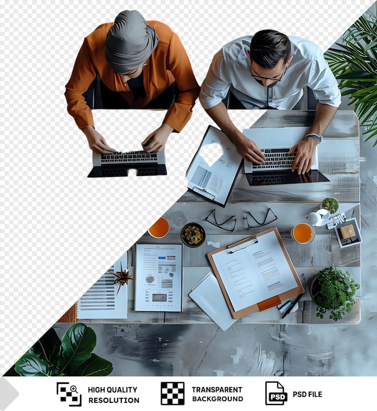 PSD transparent background with isolated two colleagues working together in the office png psd