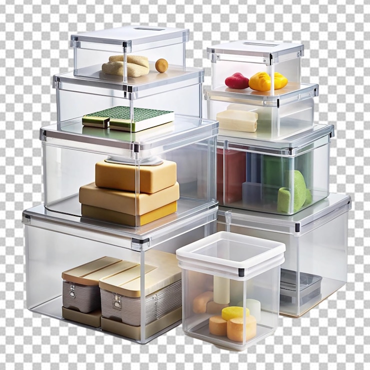 PSD transparent boxes house isolated
