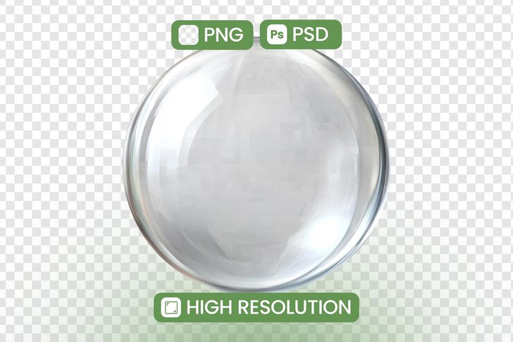Transparent Glass Sphere Realistic 3D Render High Resolution PNG PSD