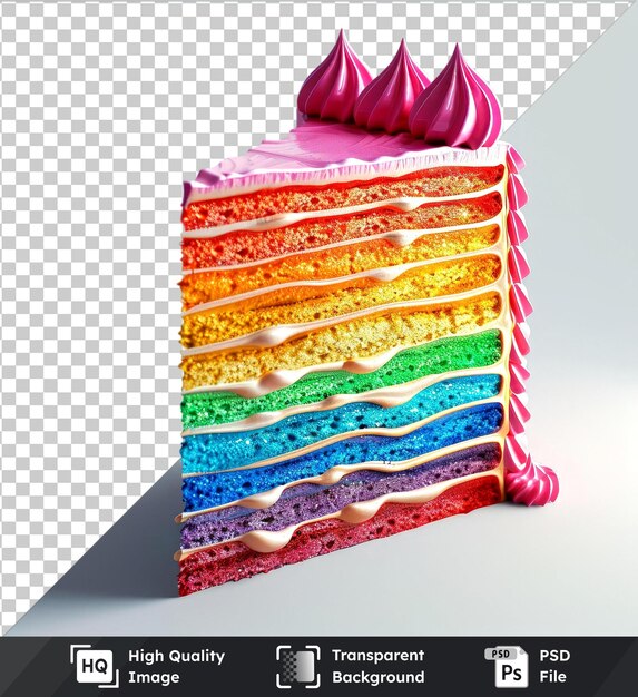 transparent object slice of colorful rainbow cake isolated on transparent background
