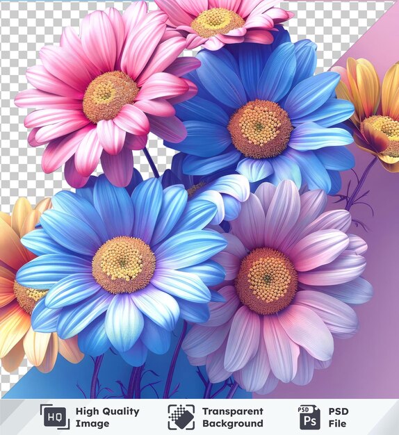 PSD transparent object with colorful flowers on pink wall