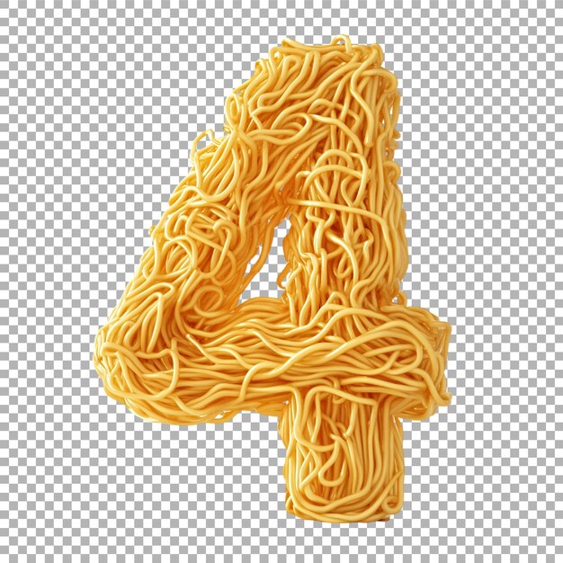 transparent or png image of 3d rendering of a alphabet number 4 made from ramen noodles
