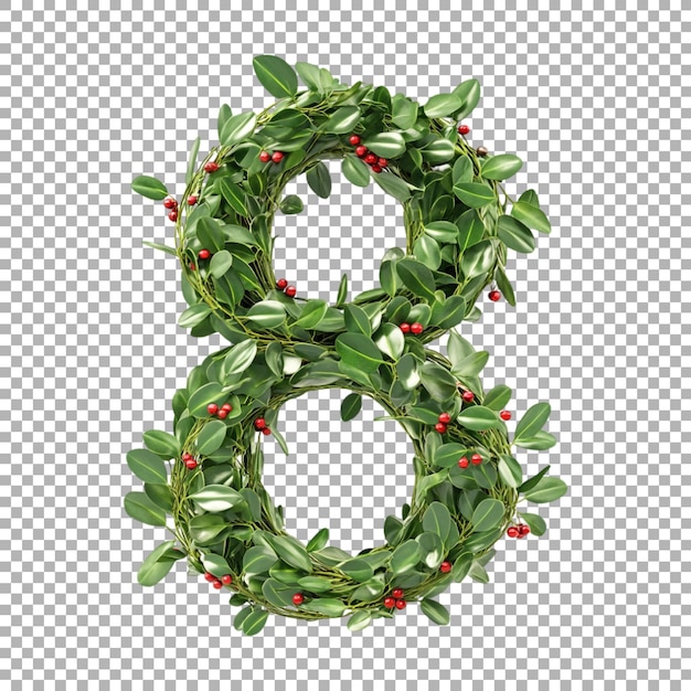 transparent or png image of 3d rendering of a alphabet number 8 made from mistletoe