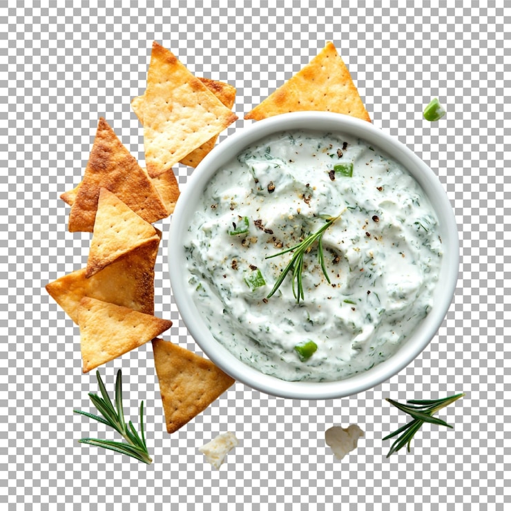 PSD transparent or png image of spinach dip with pita chips