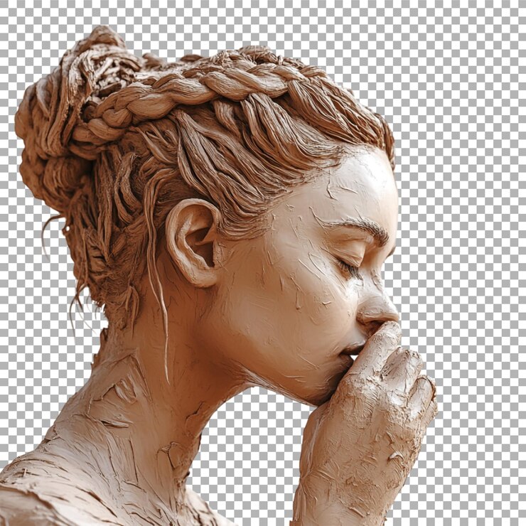PSD transparent or png image of woman statue made with clay