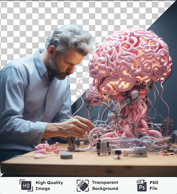 PSD transparente background psd 3d neurocientista pesquisando o cérebro