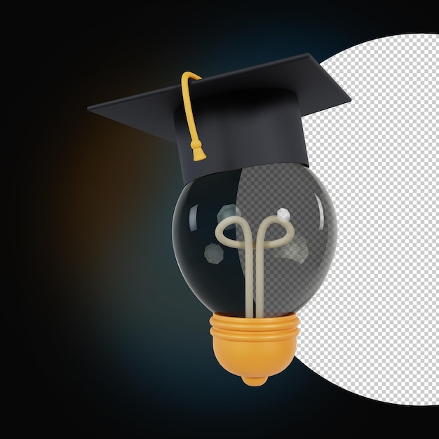 Transparente birne 3d mit graduierungskappen-illustration premium psd