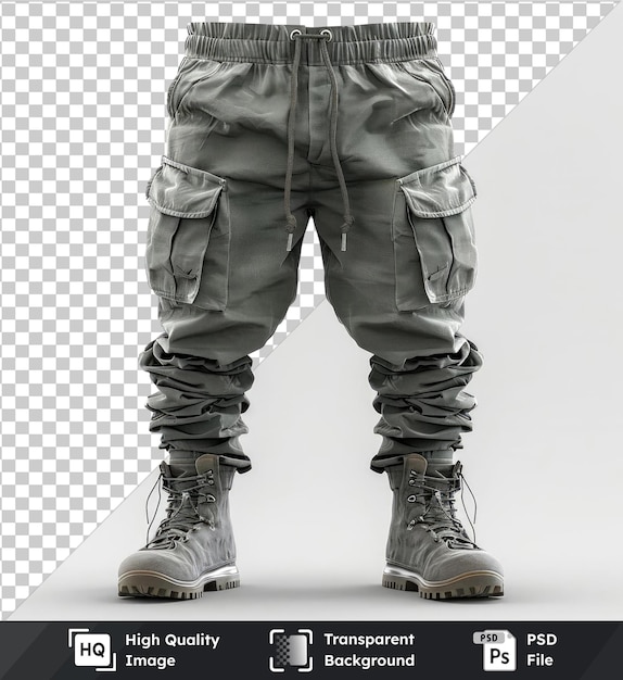 PSD transparente foto premium psd de calças de carga masculinas com design simples e botas em cinza e preto