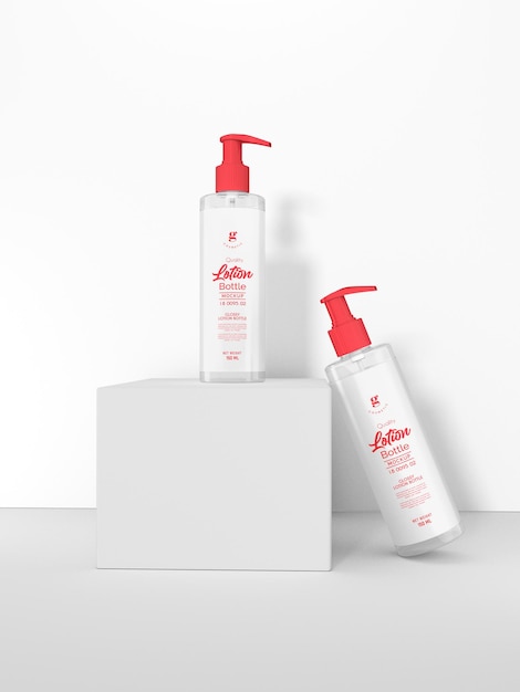 Transparente glänzende kunststoff-kosmetik-körperlotion-pumpflasche branding mockup