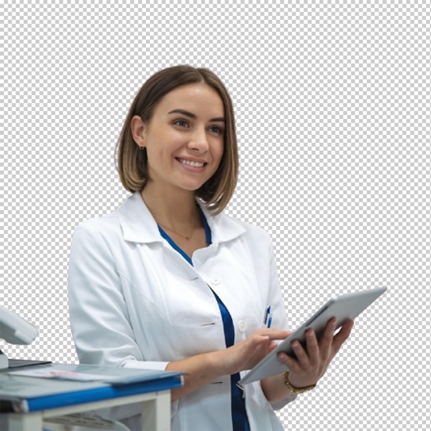Transparente ou PNG Imagem de uma médica segurando um comprimido com um estetoscópio nele