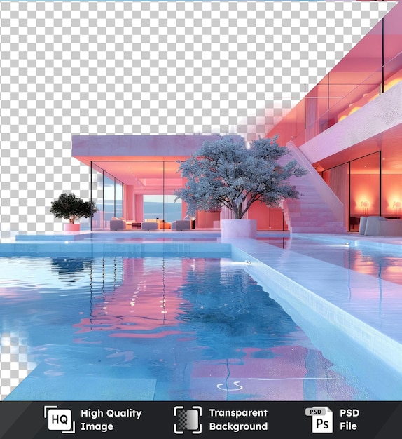 PSD transparente psd imagem de uma casa de luxo com árvores verdes céu azul e elegante pote branco