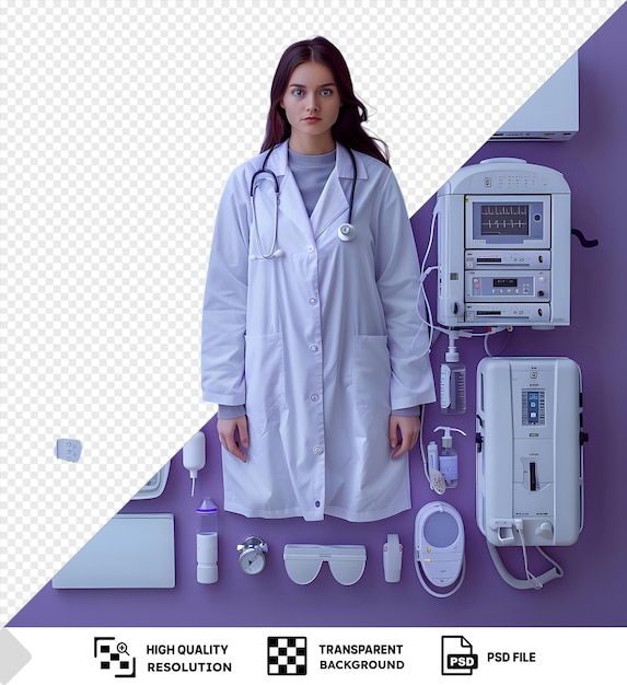 PSD transparente se preparando para a investigação bonita jovem médica lidando com o equipamento médico png psd