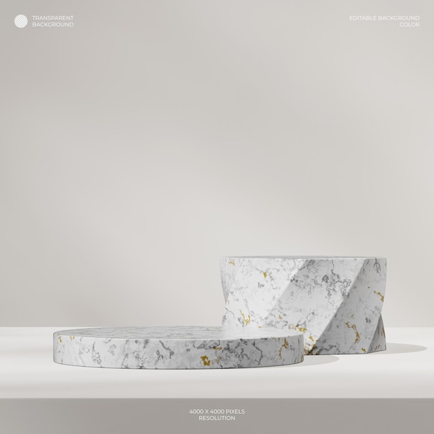 Transparenter Hintergrund des Marmorzylinderpodiums im 3D-Rendering mit quadratischem Rahmen