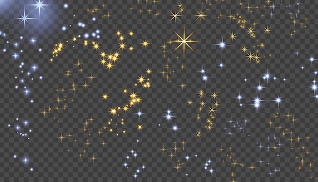 Transparenter Hintergrund funkelndes Gold und blaue Licht-Effekte Stars Collection