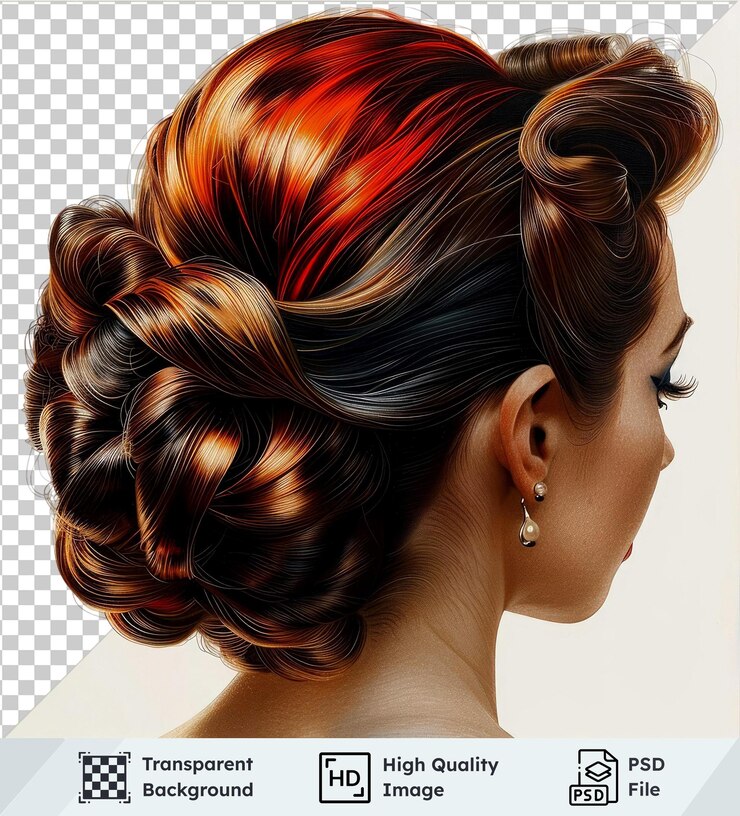 PSD transparenter hintergrund mit isolierten hochwertigen vintage-frisuren mit einer frau mit braunen