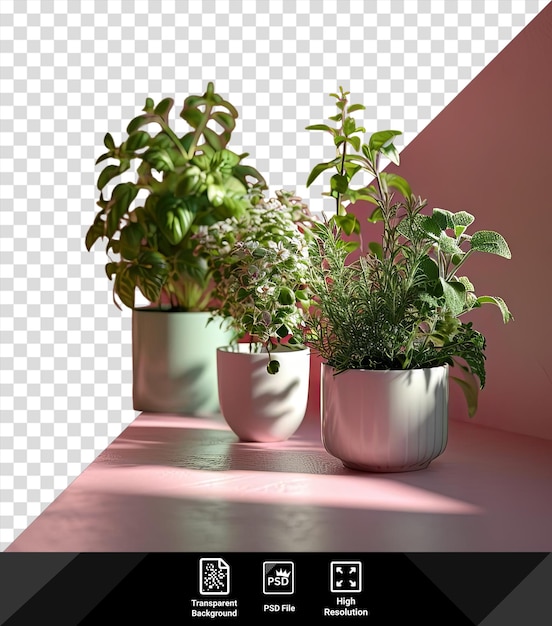 Transparenter hintergrund mit isolierten topfpflanzen auf einem tisch
