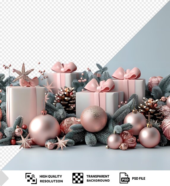 PSD transparenter hintergrund mit isolierter hintergrund mit geschenken und weihnachtsdekorationen mockup png