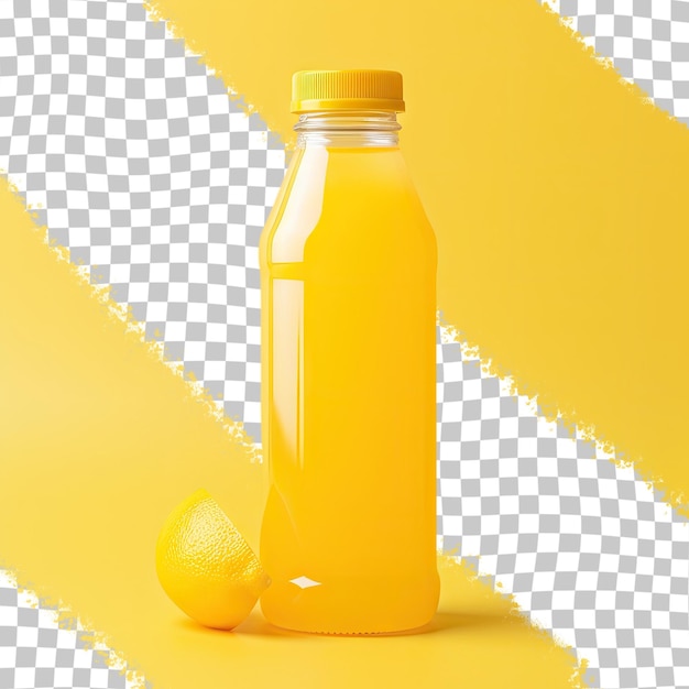 Transparenter hintergrund mit leerer plastikflasche zitronensaft