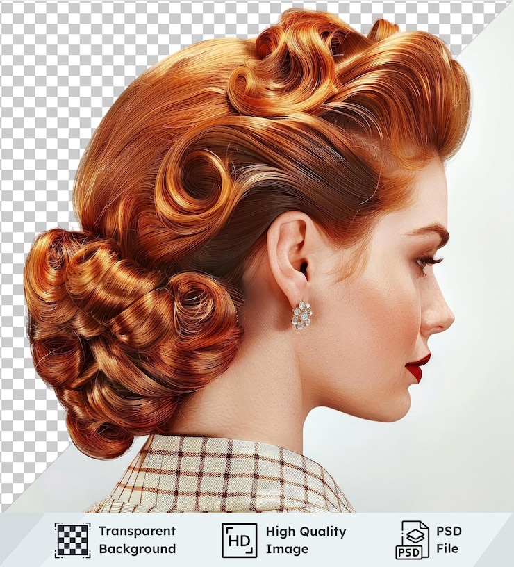 PSD transparenter hintergrund-psd von hochwertiger vintage-frau mit braunen und roten haaren und weißem hemd