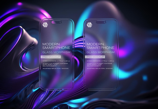 PSD transparentes glas-mobiltelefon mit bearbeitbarem hintergrund-mockup