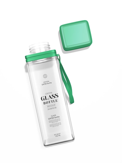 Transparentes glas-wasserflaschen-branding-mockup