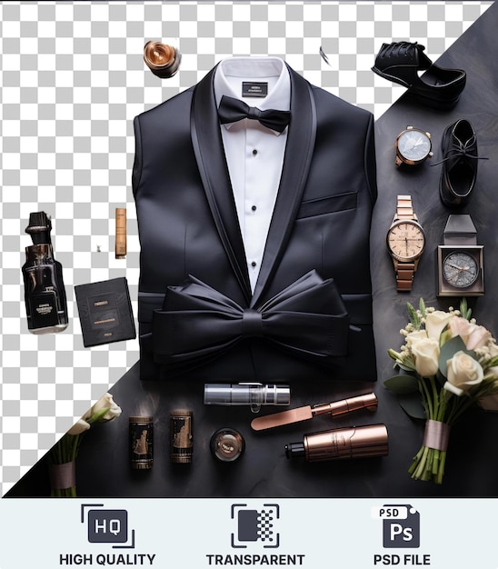 Transparentes luxusobjekt für männer mit formeller kleidung, das schwarze smoking