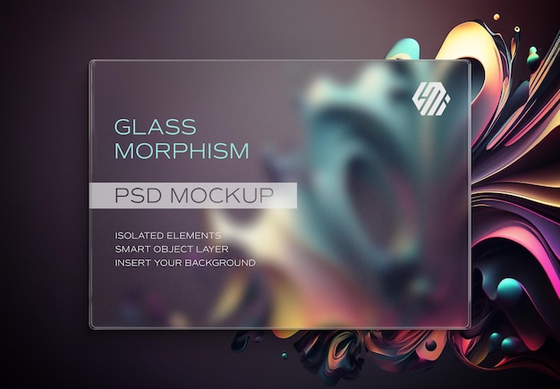 PSD transparentes mattglas-morphismus-modell auf bearbeitbarem hintergrund