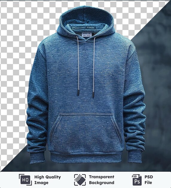 PSD transparentes objekt vorne sehen ein hoodie blaues technisches material stoffetikett erfassen