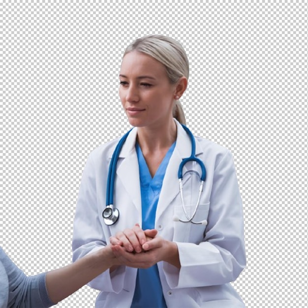 Transparentes oder PNG-Bild einer Frau in einem Labormantel mit gekreuzten Armen