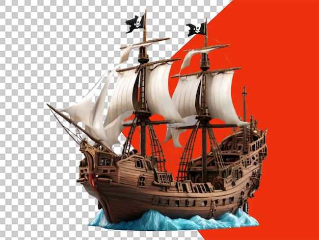Transparentes png-dokument mit 3d-rendering des piratenschiffs fant auf transparentem hintergrund
