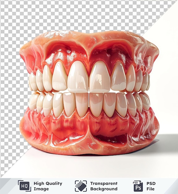 PSD transparentes psd-bild von zähnen auf transparentem hintergrund mit weißer wand und dunklem schatten
