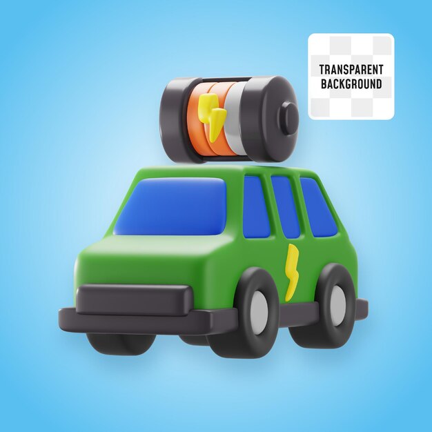 PSD transport von elektrofahrzeugen mit niedriger halber batterieenergie indikator 3d-icon illustration rendering design
