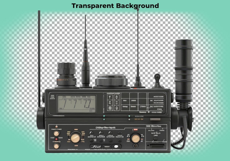 PSD trasmettitore radio mobile isolato su sfondo trasparente