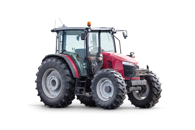 Trator de rodas vermelho moderno isolado